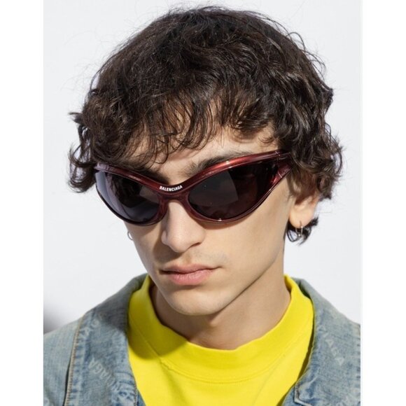 Balenciaga Dynamo Geometrical Sunglasses in Burgundy main image 5